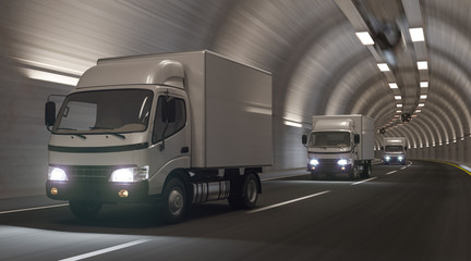 Wall Mural - Trucks Moving in a Row Inside the Tunnel 3D Rendering