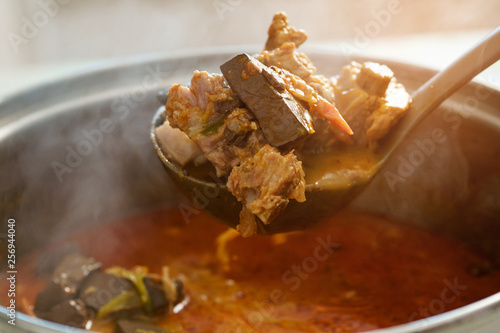 Northern Thai Style Red Curry Soup With Pork And Jelly Blood - 