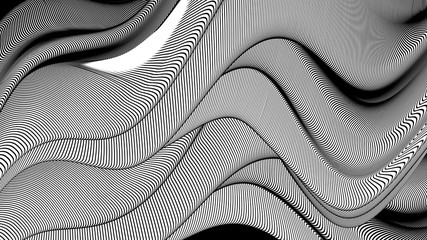Vector 3d striped waves. Abstract composition, curve lines. Amazing three dimensional background for presentation, wallpaper, interior wall decor. Opical illusion. Vector without gradient