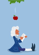 Scientist Newton Apple Gravity Cartoon Illustration Isolated Image Minimalism Character 