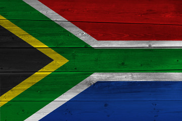 Wall Mural - South Africa flag painted on old wood plank