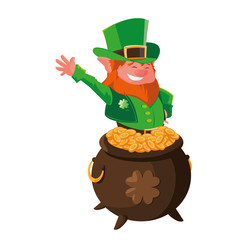 Sticker - saint patrick lemprechaun with treasure cauldron