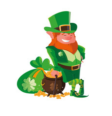 Canvas Print - saint patrick lemprechaun with treasure cauldron