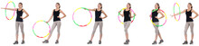 Young Woman With Hula Hoop Isolated On White