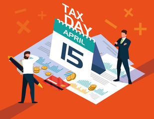 Canvas Print - businessmen in tax day with calendar and icons