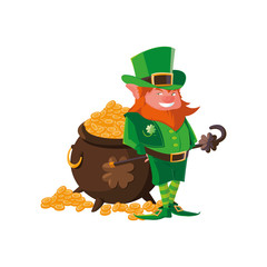 Sticker - saint patrick lemprechaun with treasure cauldron