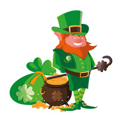 Sticker - saint patrick lemprechaun with treasure cauldron