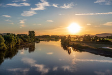 The Sunset Over River Weser In Germany