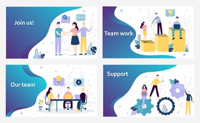 Wall Mural - vector web site design template. we are hiring and join us landing pages, teamwork in office, suppor