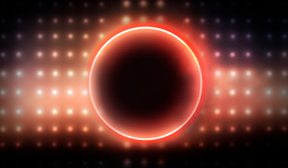 Wall Mural - neon circle, neon lights. neon circle with the center of a dark empty scene with spotlights. abstrac