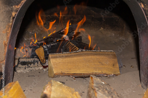 Fireplace Burning Fire Logs Bright Flame Orange Tongues On The