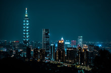 Beautiful Taipei Skyline At Night.  Taiwan, Asia