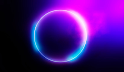 Neon circle, abstract light.