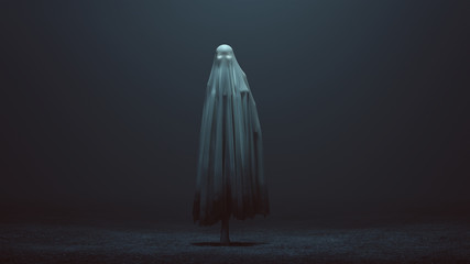 Walking Evil Spirit with Glowing Eyes in a Death Shroud in a foggy void 3d Illustration 3d Rendering