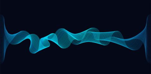 Wall Mural - abstract dynamic waves of lines flowing on dark background. concept of music waves science or techno