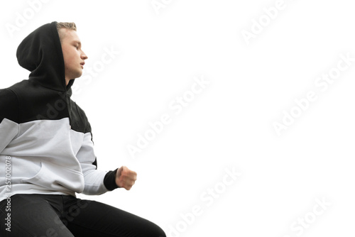 Fotomural young hooded person isolated on white background