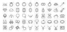 50 Jewelry Line Icon Set. Included Icons As Gems, Gemstones, Jewel, Accessories, Ring And More.