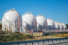 LNG Or LPG Storage Plant, Seven Liquefied Natural Gas Tanks