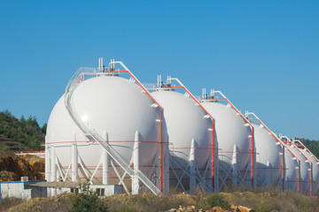 LNG or LPG storage plant, seven liquefied natural gas tanks