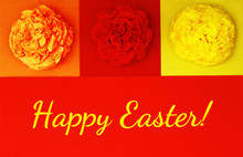 Easter Background With Crepe Flowers And German Text
