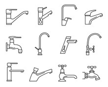 Faucet Icon Set, Water Tap For Sink