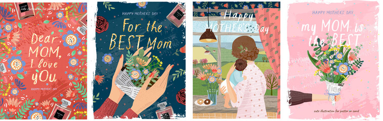 happy mother's day! vector illustrations for a cute cover, poster, banner or card for the holiday mo
