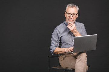 Wall Mural - Grandfather using modern technologies. Smiling old businessman i