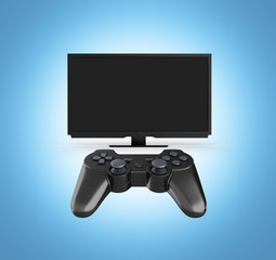 Wall Mural - Game concept on the console Illustration of joystick on TV background 3d render on blue gradient background