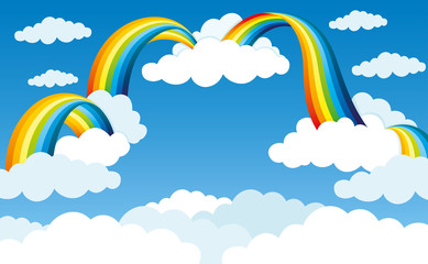 Wall Mural - Rainbow and clouds in the blue sky.