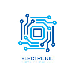 Electronic technology computer chip processor - concept business logo template vector illustration. CPU - creative logo. Digital network icon symbol. Graphic design element. 