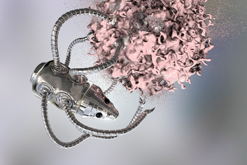 Wall Mural - Nanobot attacking cancer cell, nanotechnology medical concept, 3D illustration. Nano sized robots developed to treat cancer