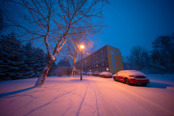 Canvas Print - Snow in the night city,