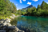 Fototapeta Krajobraz - Clear waters of the Valldola River in the beautiful nature of Valldalen Valley, Sunnmore, More og Romsdal, Norway