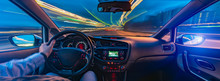 Car Interior Panorama In Motion At High Speed