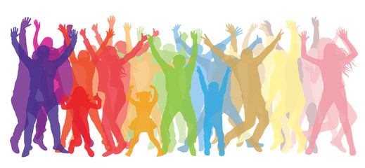 Dancing people (crowd) silhouette colored transparent. Vector illustration