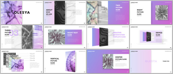 Wall Mural - Minimal presentations design, portfolio vector templates with elements on white background. Multipurpose template for presentation slide, flyer leaflet, brochure cover, report, marketing, advertising.
