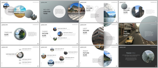 minimal presentations design, portfolio vector templates with gray colorful circle elements on white