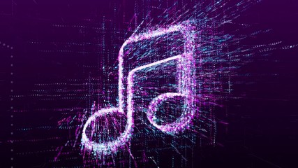 Wall Mural - animation of the sign of musical notes. consists of a stream of numbers and symbols in digital space