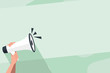© Zofia - Human Hand Holding Tightly a Megaphone with Sound Icon and Blank Text Space Copy Space design Empty template text for Ad, promotion, poster, flyer, web banner, article