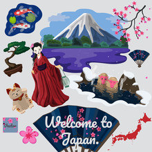 Collection Of Traveled Traditional Japanese Elements Vector Image