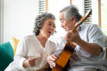 Happy Asian senior Couple enjoying.