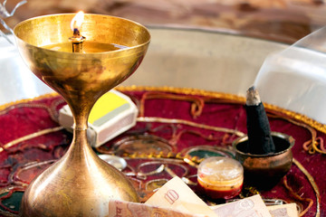 Canvas Print - Hindu ceremony. Puja - offering to gods