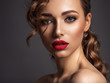 © Valua Vitaly - Beautiful face of young woman with red lipstick.