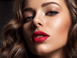 © Valua Vitaly - Beautiful face of young woman with red lipstick.