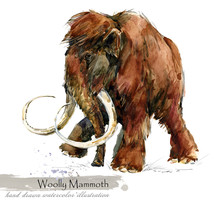 Ice Age Wildlife. Prehistoric Period Fauna. Watercolor Animal. 