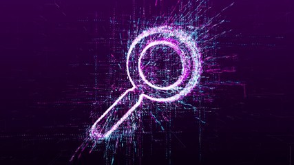 Canvas Print - Digital animation of search mark. Magnifier in the virtual space of the future.