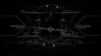 Aerial view from the fighter plane's cockpit flying in the lime stone mountain canyon with head up display acquire targets and enemies location hidden in the dense mountain forest