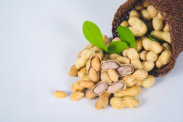 Wall Mural - Peanut spill out of basket on background.