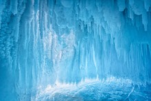 Inside The Blue Ice Cave At Lake Baikal, Siberia, Eastern Russia.