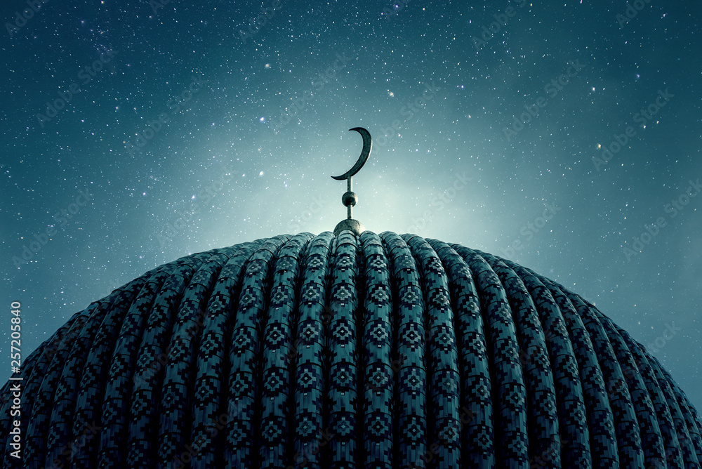 Dome of an old Mosque in the Night with stars on the Sky - obrazy, fototapety, plakaty 